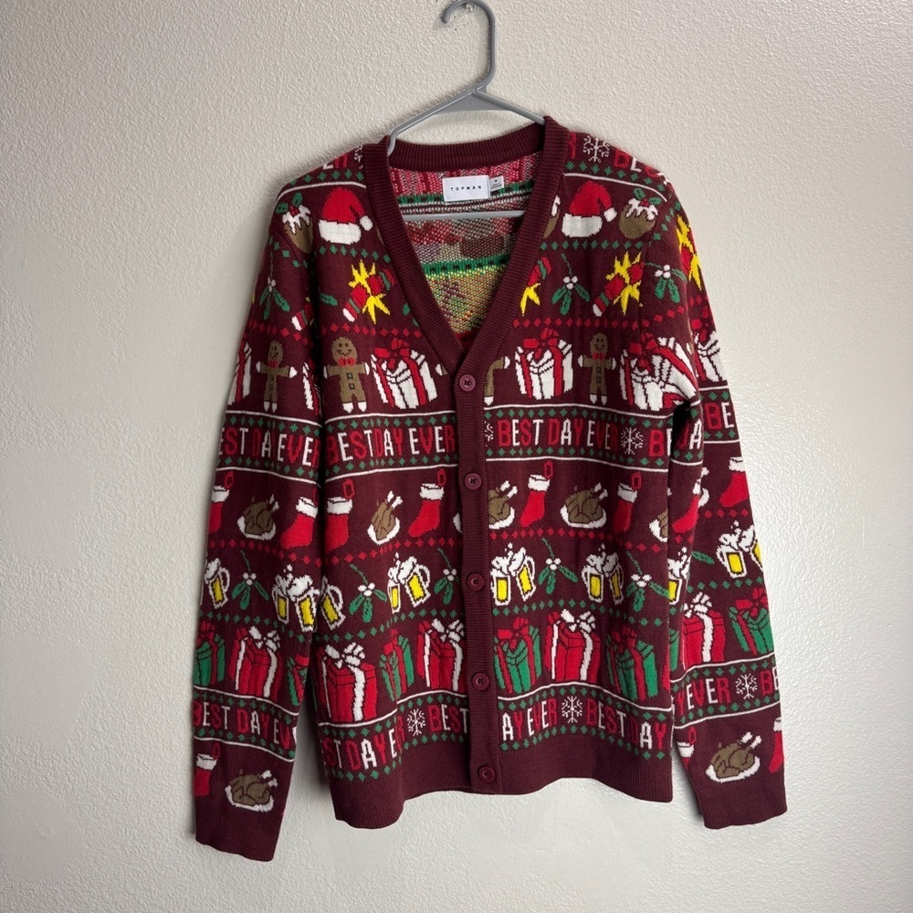 Topman Best Day Ever Christmas Cardigan Sweater Size Medium
